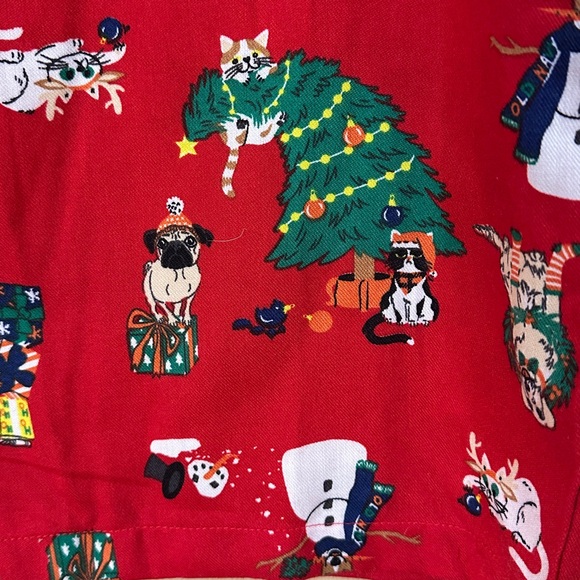 Old Navy 2 PC Pajamas Set Red Holiday dog cat Christmas tree gift Sz 6-8 - Picture 2 of 7